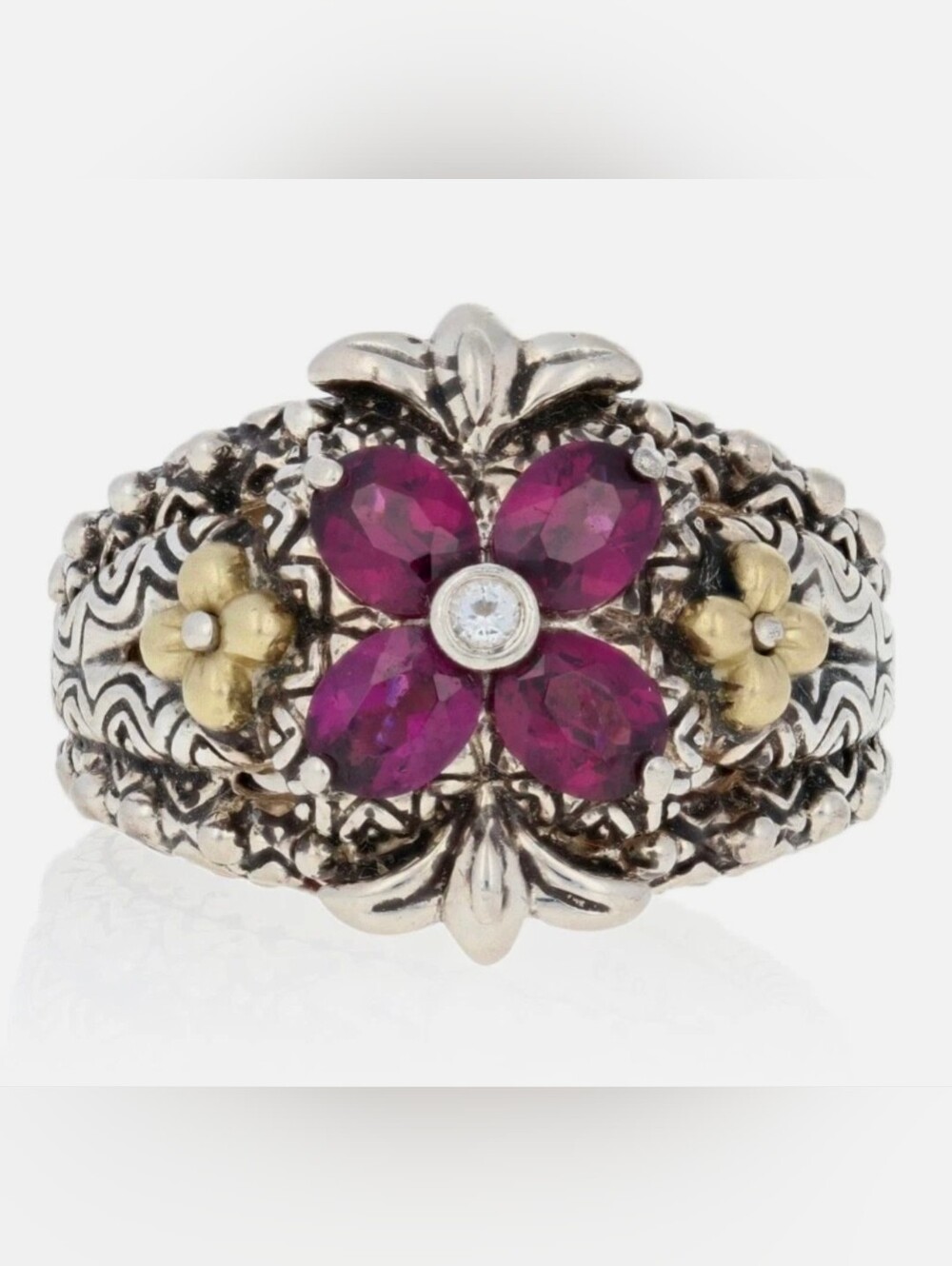 Barbara Bixby Rhodolite Garnet & White Sapphire Ring, Silver & 18k Gold Size 6!